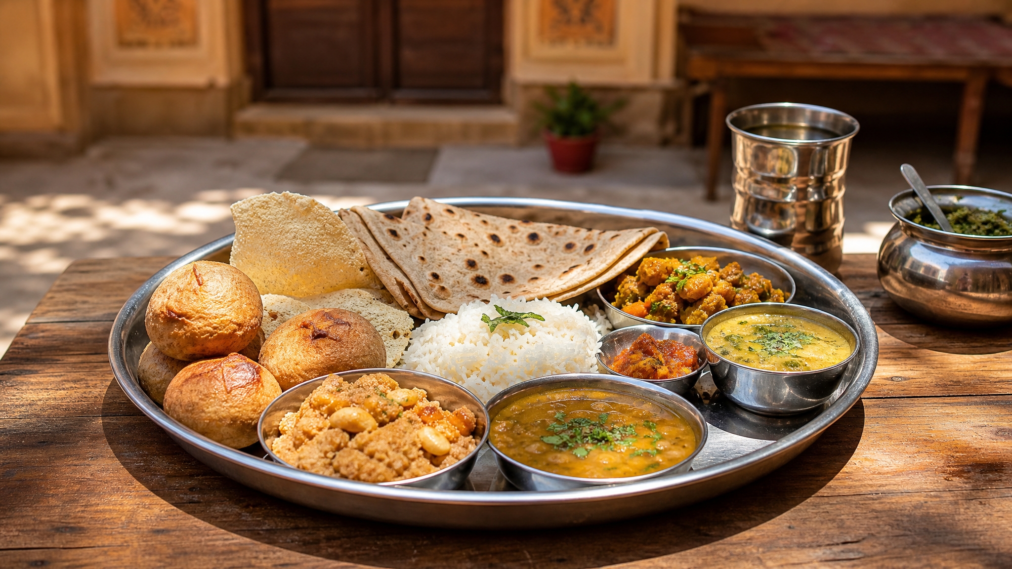 AI generated Rajasthani thali and local food scene inspired by Baran Rajasthan